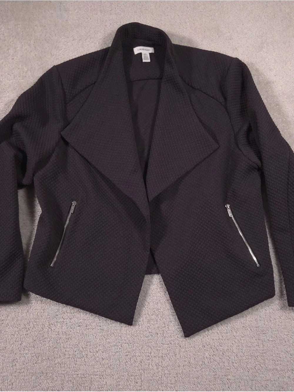 Calvin Klein Black Textured Open Drape Jacket
